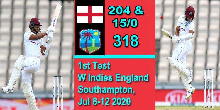Day 3 Southampton Test  : ब्रेथवेट और डावरिच के अर्धशतक, विंडीज को 99 रन की बढ़त