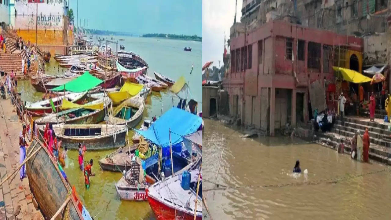 Varanasi: Ganga water level increased by one and a half meters in the last 24 hours, all the ghats lost contact again.