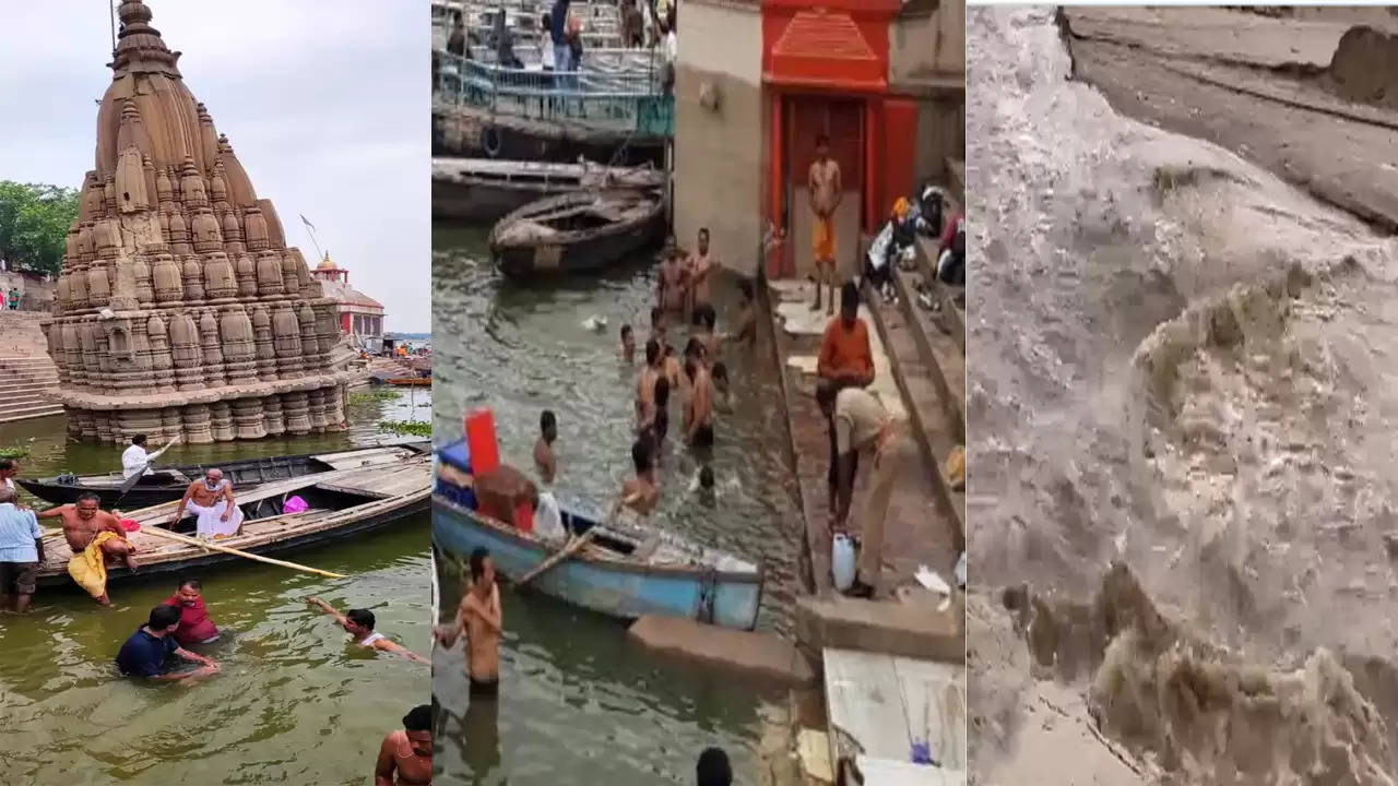 Ganga's water level rises in Varanasi: huge sands washed away across the Ganges, many temples on the banks of the ghat are on the verge of drowning