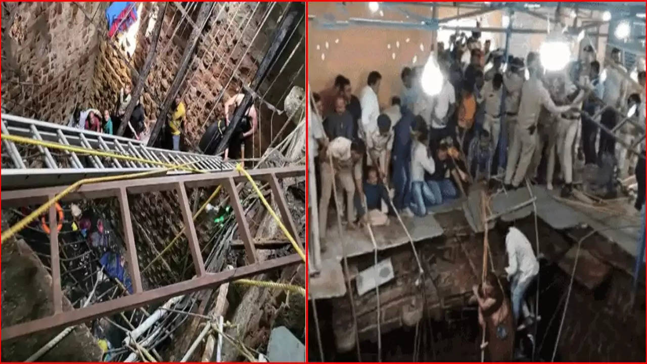 इंदौर में मंदिर की बावड़ी धंसी; 14 मौत:रामनवमी पर मंदिर आए 30 से ज्यादा लोग 40 फीट नीचे गिरे, 17 को बचाया
